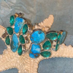 Tibetan Turquoise + Tourmaline gem cluster statement cuff